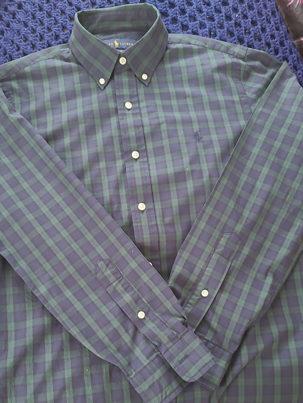 Polo by Ralph Lauren Navy and Green Plaid Button-Down Shirt